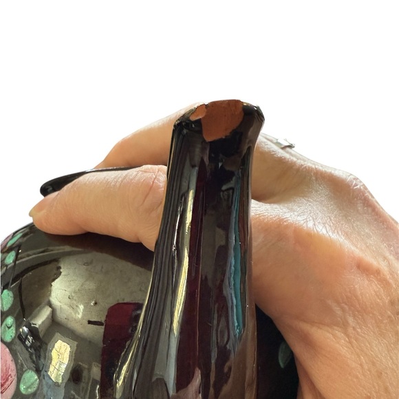 Vintage made in  England WWII Floral Enameled Brown Stoneware Teapot - Picture 6 of 7